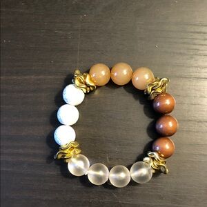Multi-Stone Beaded Women's Bracelet – White, Brown, Frosted & Amber